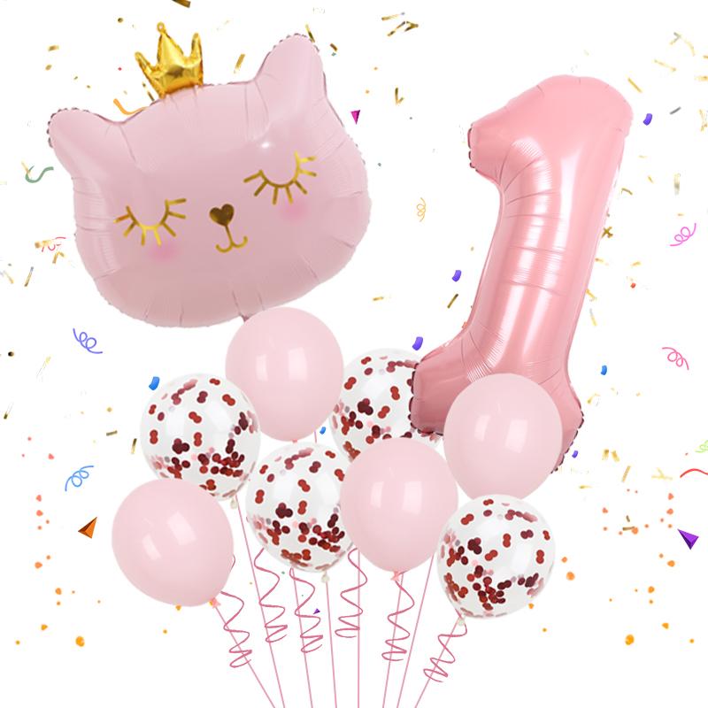 

10pcs 32inch Number Cat Animal Foil Balloons Happy Birthday Decoration Kids Girl Boy 1 2 3 4 5 6 7 8 9 Year Old Globos Supplies As shown
