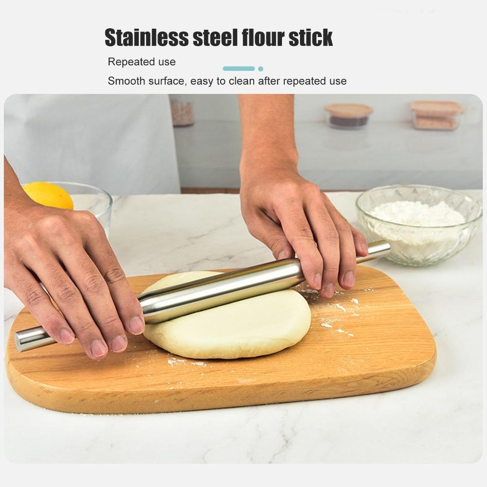 Silver Rolling Pin 304 Stainless Steel Dough Roller Durable Pizza Dough Roller  Bakery Pizzeria