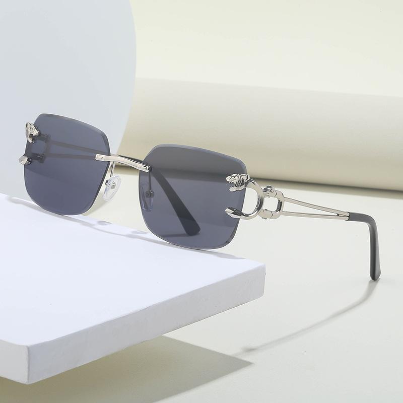 Bezramkowe Przycięte Okulary Przeciwsłoneczne Damskie Modne Osobowość Lamparty Nogi Okularów Przeciwsłonecznych Męskie Okulary
