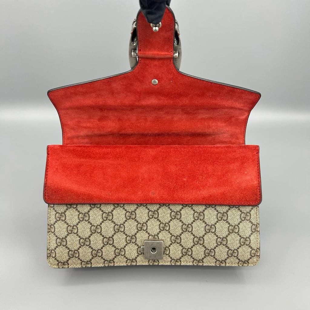 [Pre-Owned] Dionysus Chain Tiger Head Buckle Logo Canvas And Leather Shoulder Bag Small - Very Good #1TKPGOX