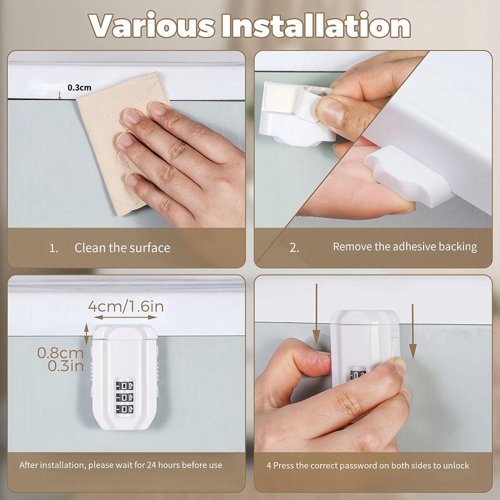 Cabinet Lock White with 3 Digit Keyless Password Secure Drawers and Sliding Doors Metal Lock with Easy Installation