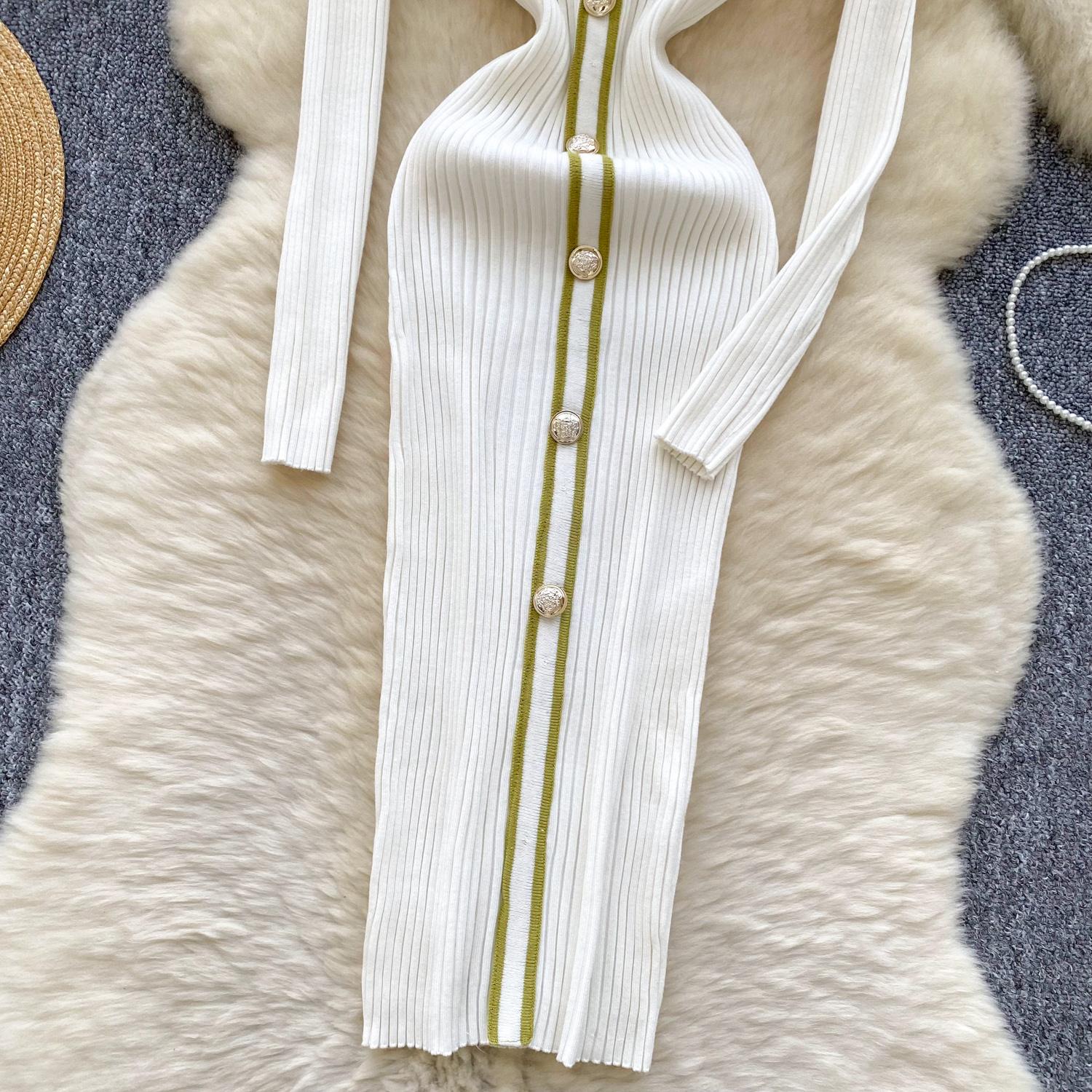 Осень-зима женские трикотажные платья 2024 винтажное лоскутное полосатое длинное — фото 18