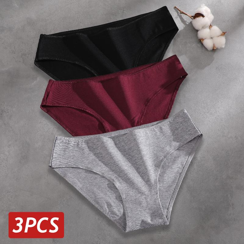FINETOO 3Pcs/Set Seamless Cotton Fabric Briefs Underwear For Women Sexy Low Waist Breathbale Panties Female Elastic Solid Color Lingerie