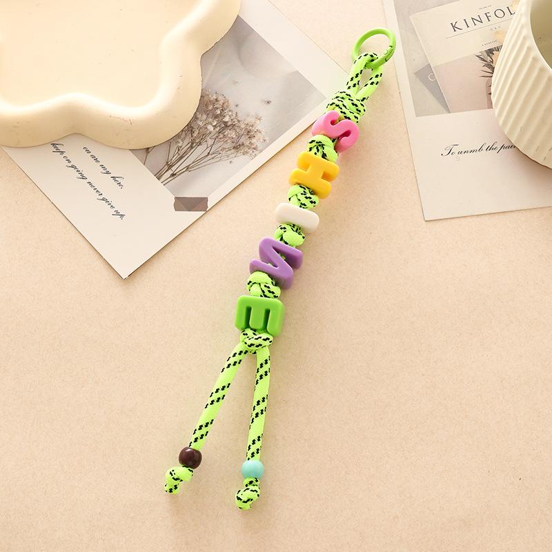 Dopamine Beaded Letter Braided Lanyard Keychain For Phone Case Women Anti Lost Knot Rope Strap Car Keyring Diy Accessories