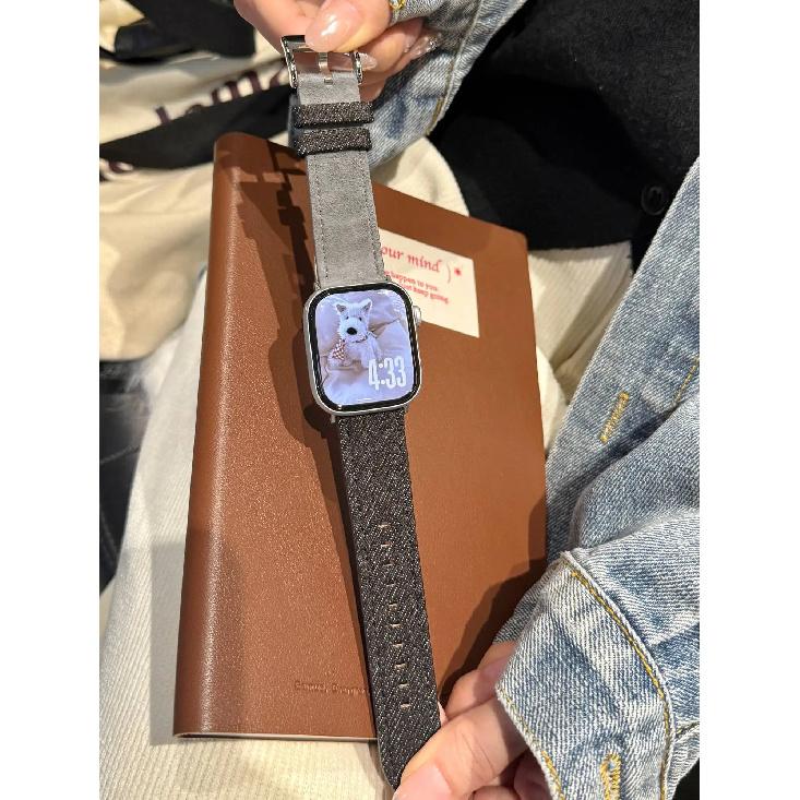 

Advanced color blocking Leather loop band For Apple Watch women 44mm 40 45 41 49 42 38 Series 11 10 9 8 SE 7 6 5 4 3 Strap S10 S11 46mm сірий колір