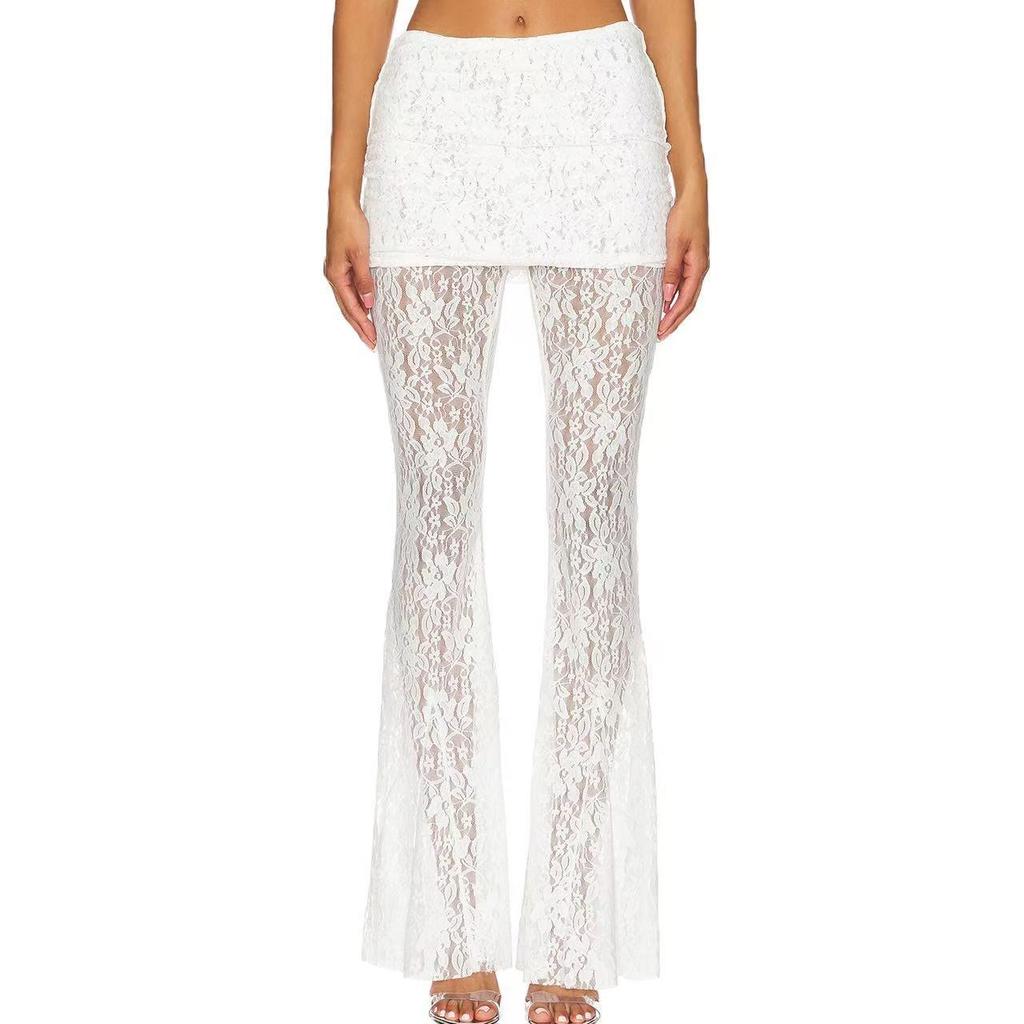 2025 European & American Summer High Waist Lace Flare Pants