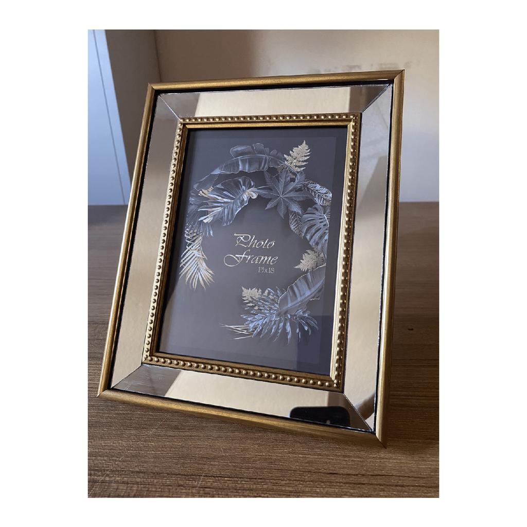 Mirrored Frame, Photo Frame With Glass Mirror Gold Color Frame, 13x18cm