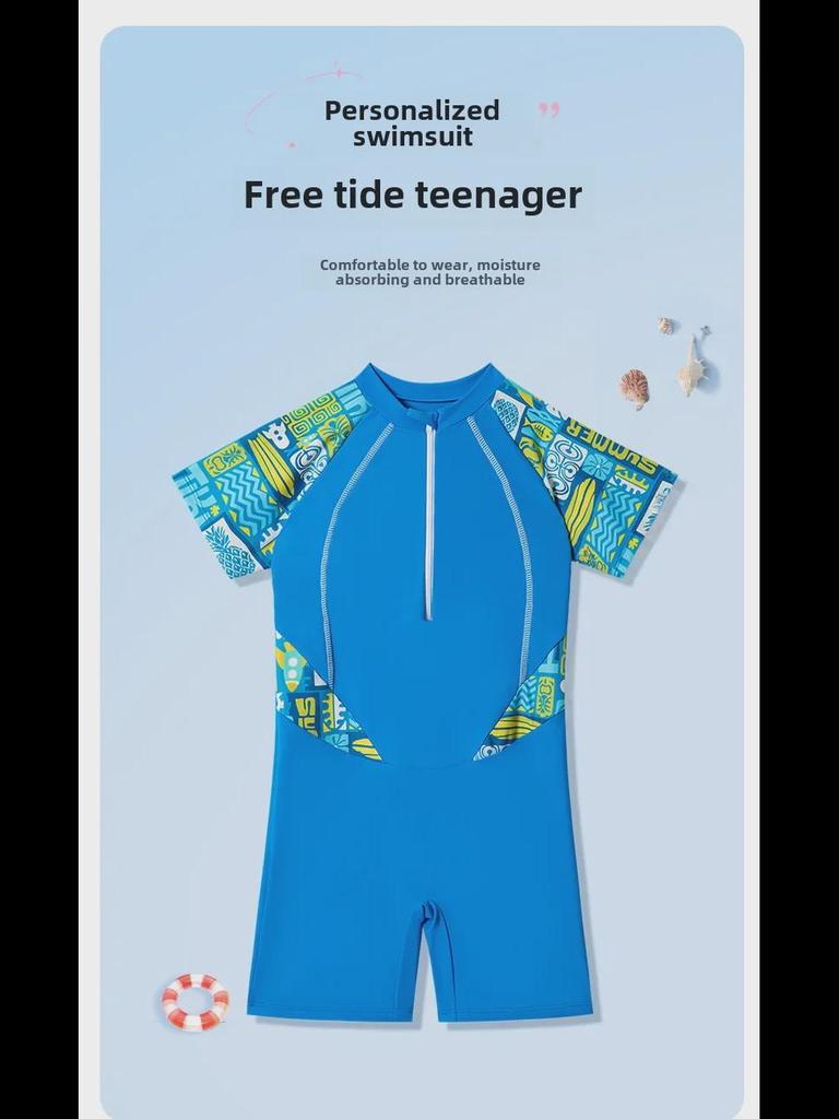 Jungen Cartoon Rundhals Einteiler Badeanzug 2025 - Bequeme Trainingsbademode für Kinder