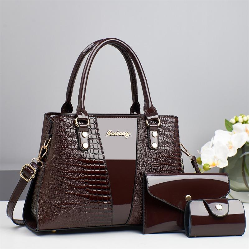 Mother and Child Bag Three-piece Handbag Crocodile Pattern Shoulder Messenger Bag Autumn and Winter Large Capacity Women's Mother Practical