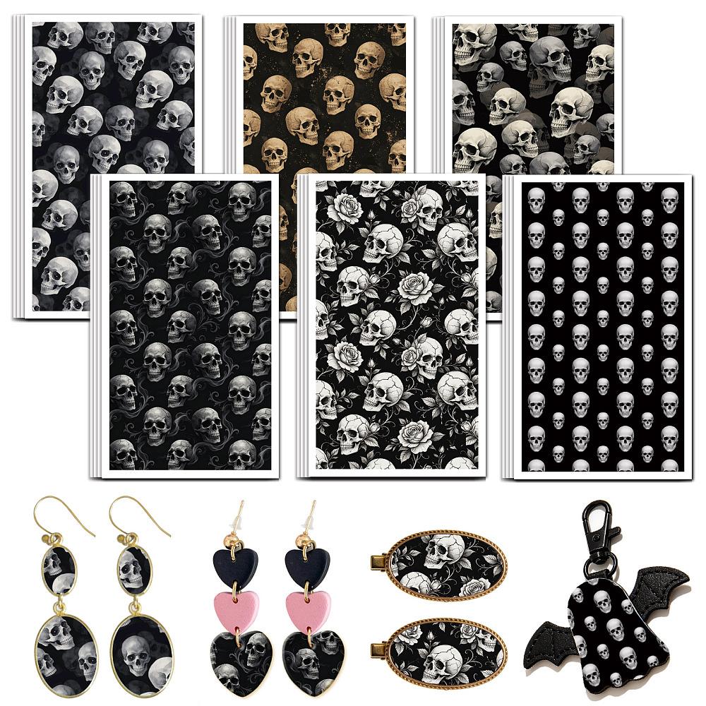 24 Sheets 6 Styles Ceramics Clay Water Transfer Paper Underglaze Transfer Decals for DIY Earrings Pendants Hair Clip Skull 12x7cm 4 sheets/style