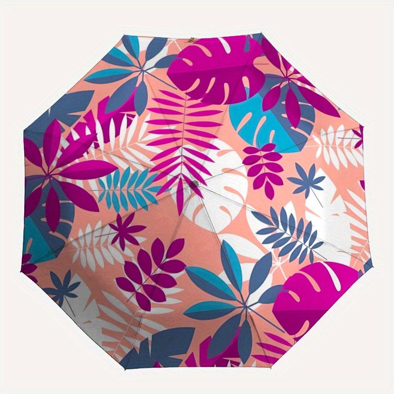 

1pc Tropical Leaves Automatic Folding Umbrella - 8-Rib Iron Frame, Portable Sunshade with Plastic Handle yy250731292