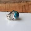 Anel empilhável de cobre azul turquesa, joias artesanais, anel boho de prata esterlina 925, anel de aniversário, presente para ele