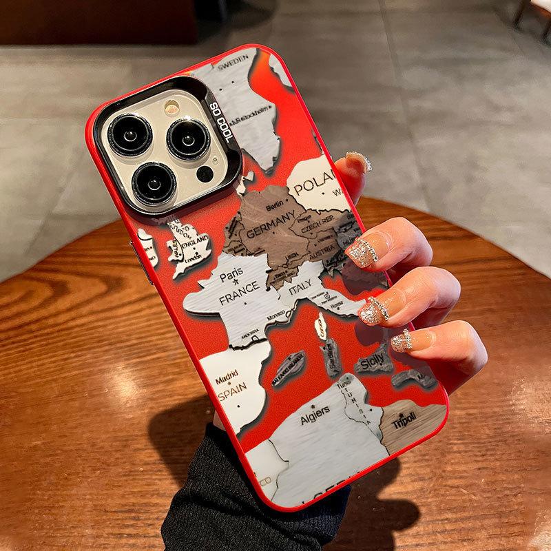 Personality Map Applies To Apple 16Pro Mobile Phone Case iPhone15 Color Silver 1413 Laser 12promax11xsm