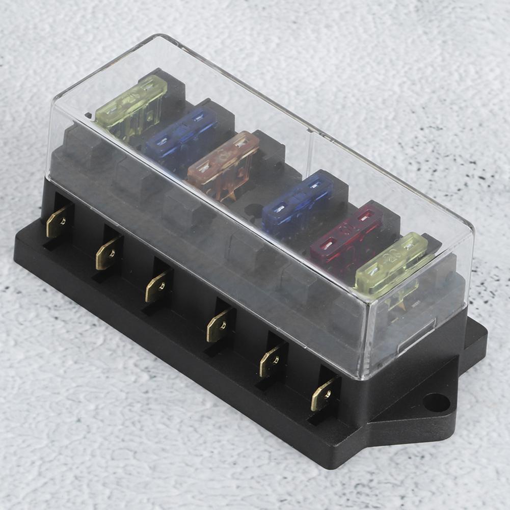 6 Way Blade Fuse Holder Box 12‑36V 6‑In‑6‑Out with 6pcs Fuse Universal Accessory for Car Truck