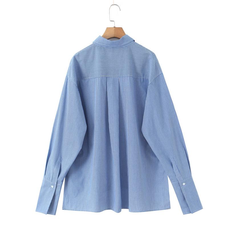 Korean Retro Striped Long-Sleeve Shirt & Strapless Camisole with Loose Wide-Leg Casual Pants for Women