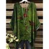 Boho Floralprint Damen T-Shirt Einfaches Vintage Unregelmäßiger Saum Rundhals T-Shirt Modische und Vielseitige Damenbekleidung
