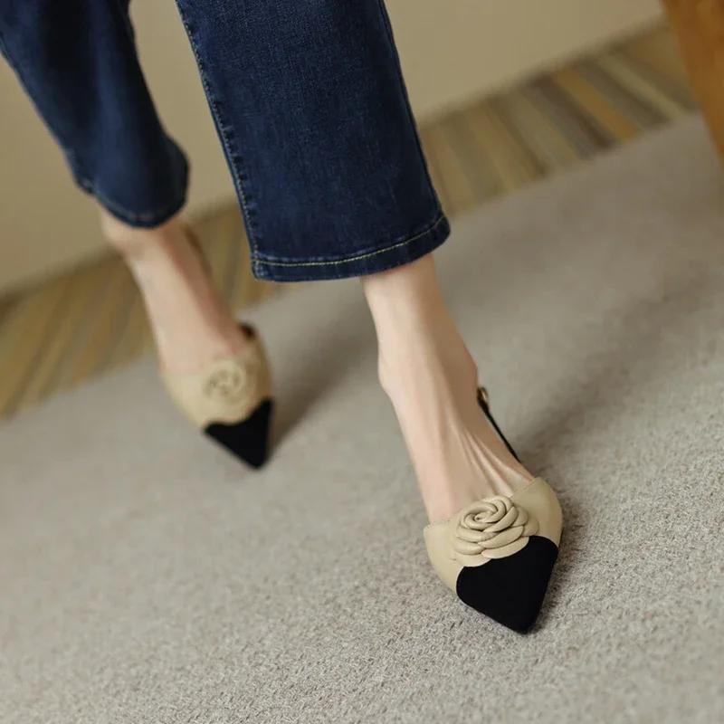 Fashion NEW Summer Sandals Women Shoes Pointed Toe Women Sandals Chunky Heel Shoes for Women Fashion Mixed Color Flower Low Heels