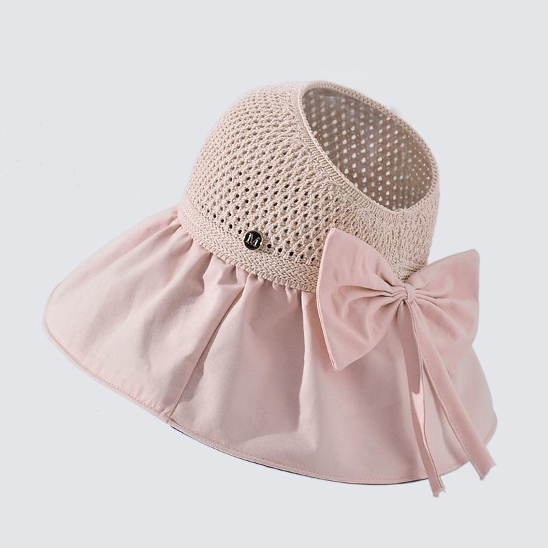 Summer can tie ponytail sunscreen hat women's new fashion foreign style sun hat trendy vinyl empty top bucket hat