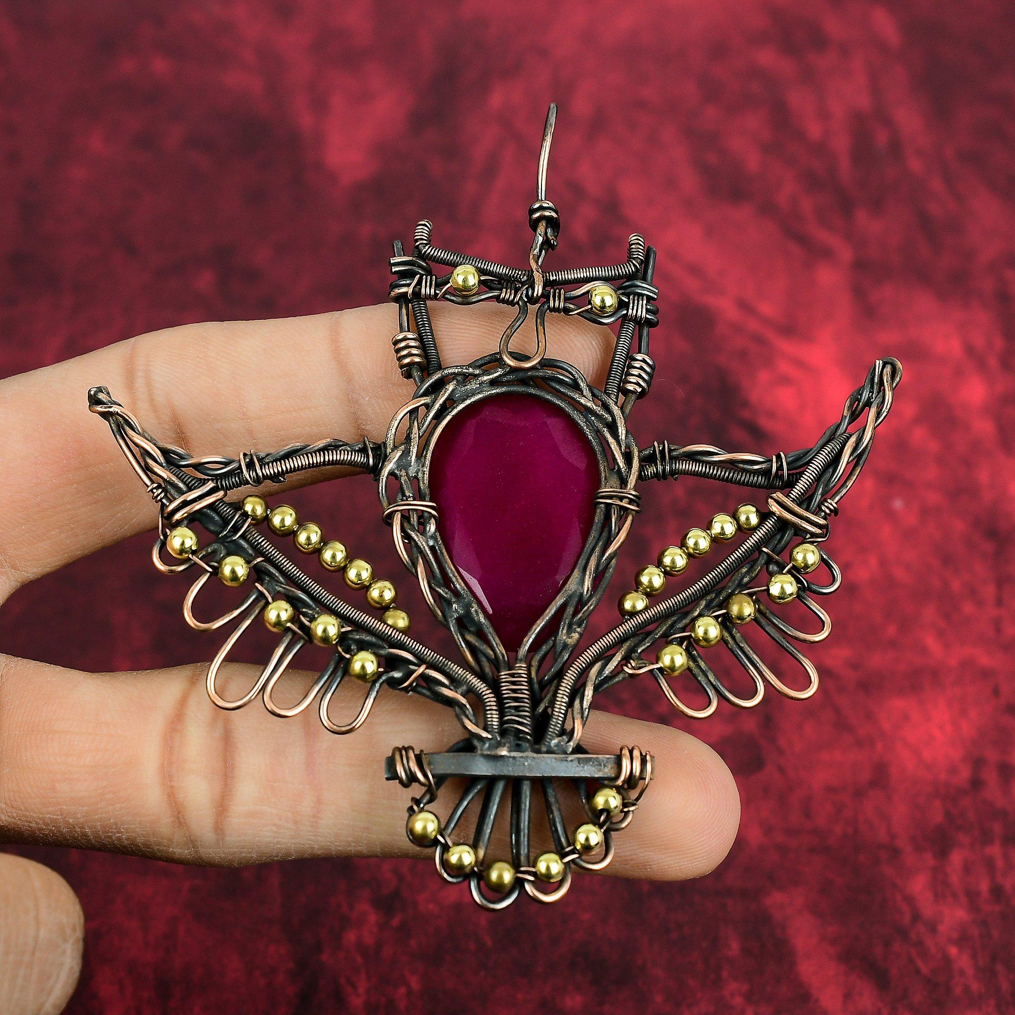 Faceted Kashmir Ruby Pendant Copper Wire Wrapped Jewelry Owl Pendant Handmade Pendant Gemstone Jewelry Copper Wire Pendant Gifts For Friend