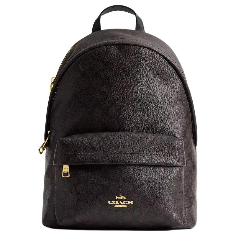 

COACH Taylor 27 Logo Faux Leather Patchwork Backpack Small Women s Gold + Walnut + Black чорний