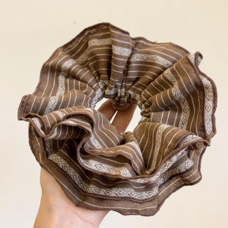 

Французская ретро-полосатая повязка на голову кофейного цвета для женщин, высококачественный конский хвост, объемный аксессуар для волос