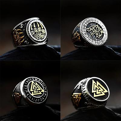 Männer Biker Nordic Viking Ringe Edelstahl Retro Nordic Ethnische Glaube Odin Viking Rune Ring Männer Amulett Schmuck