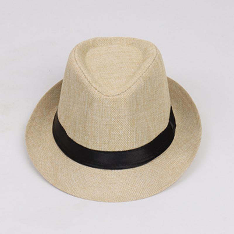 Jazz hat, linen solid color top hat, men's and women's crimped couple's sun hat