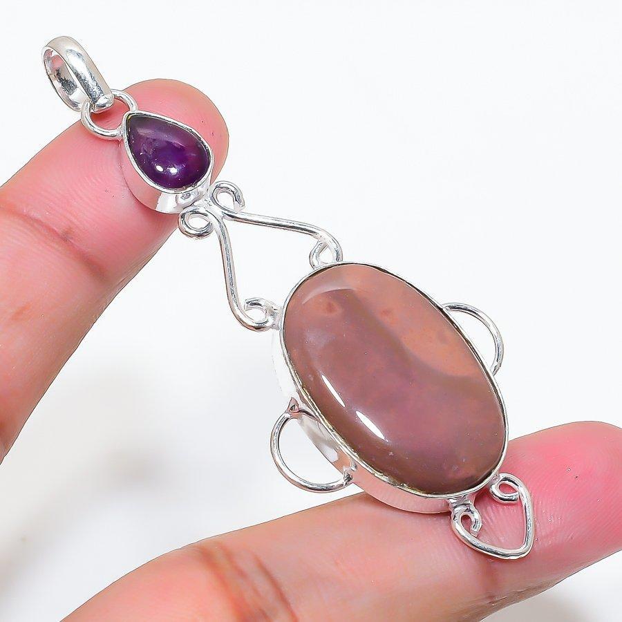 Natural Mookaite, Amethyst 925 Sterling Silver Jewelry Pendant 2.84" AP-16328