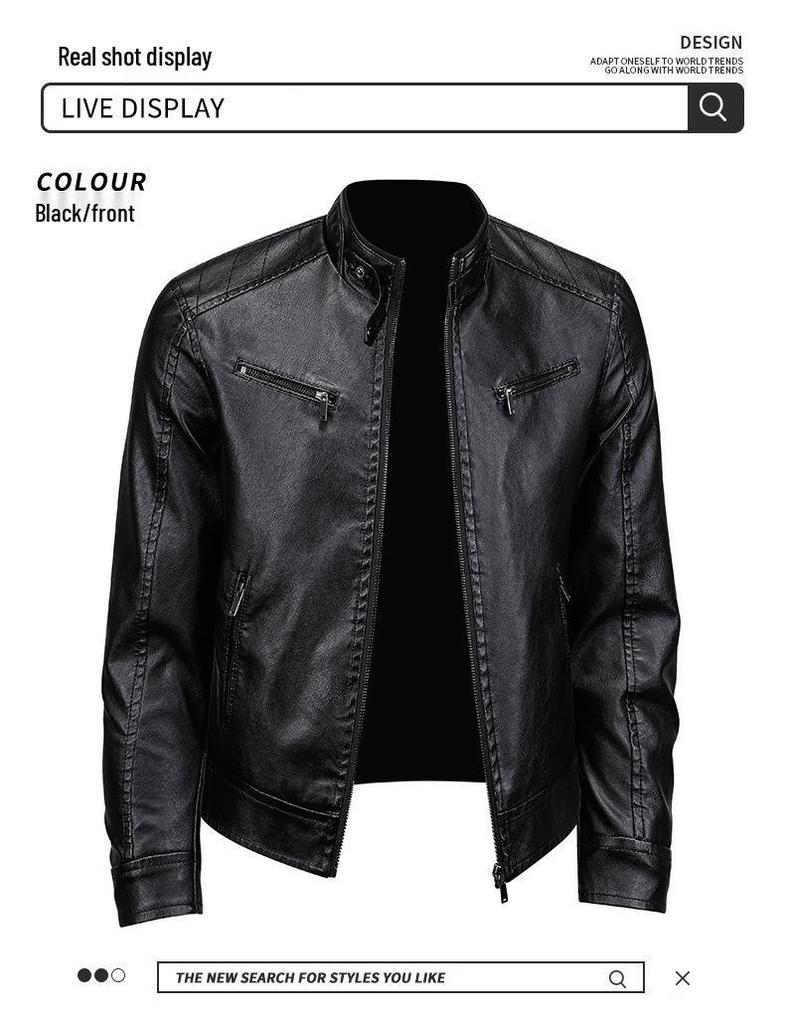 Men's Trendy American Stand-Collar Faux Leather Motorcycle Jacket with British and Korean Style