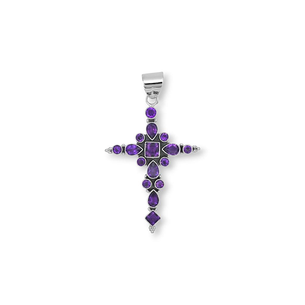 Ciondolo a Croce con Pietre Multiple: Ciondolo Spirituale in Argento Sterling 925