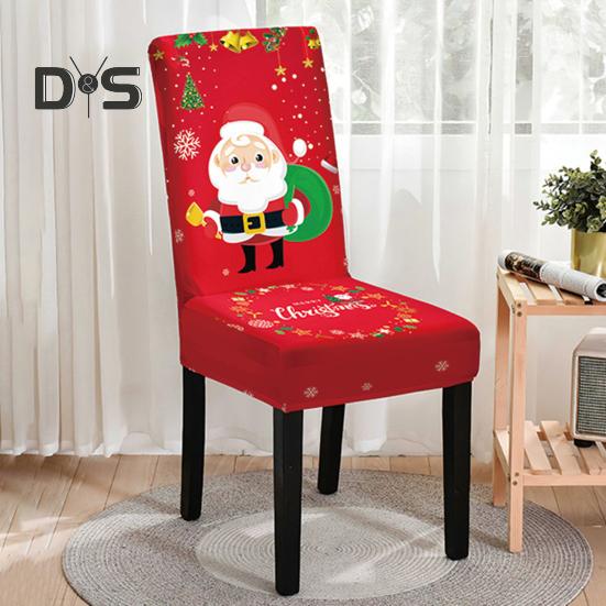 Christmas Chair Cover Dustproof Cartoon Santa Snowman Print Stretchable Fabric Anti-slip New Year Party Decoration Chair Protective Sleeves
