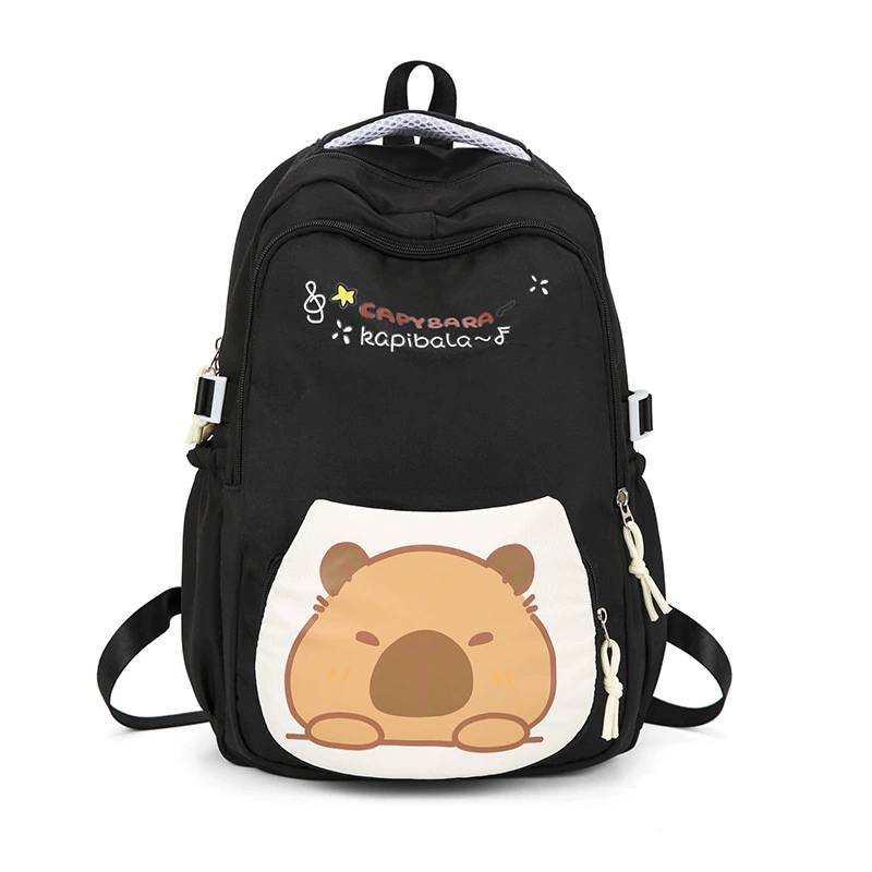 

Oxford Capybara Fabric Backpack With Print Pattern And Durable Design Kids For чёрный