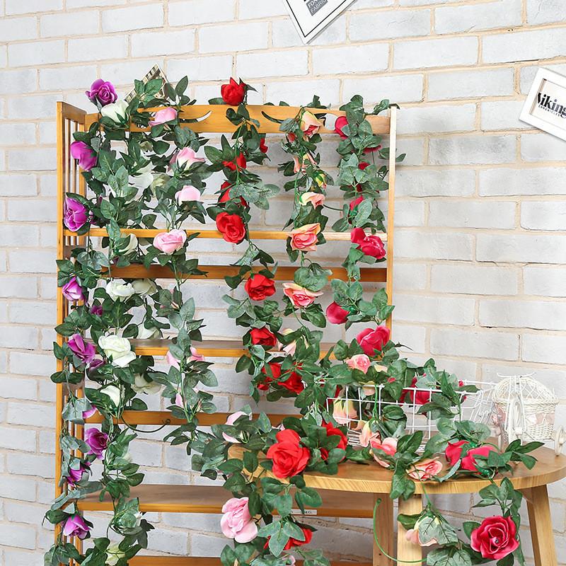 Silk Rose Vine Decor With Crystals For Wedding And Home Wall Art