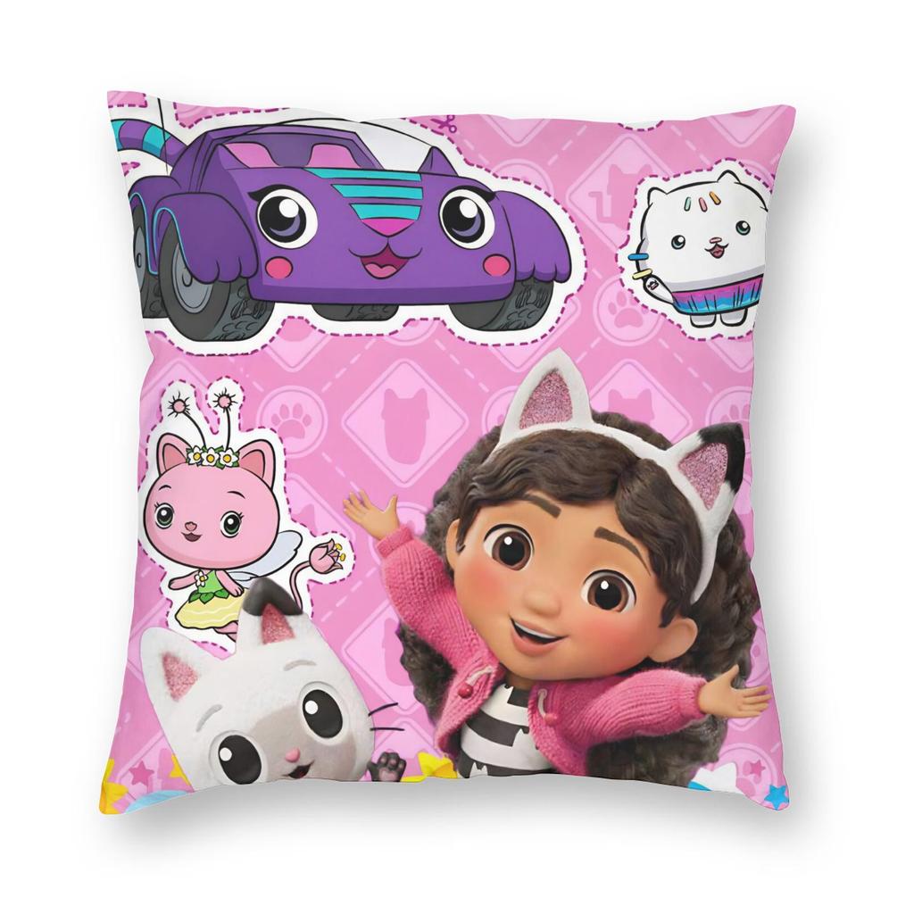 Gabbys Dollhouse Cartoon Pillowcase Printed Polyester Cushion Cover Decoration Pillow Case Cover Home Square 45*45Cm