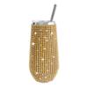 6oz Glänzender Diamant-Becher Bling Strass-Weinglas mit Strohhalm Edelstahl Isoliert Vakuum Champagnerbecher Tasse Eiform