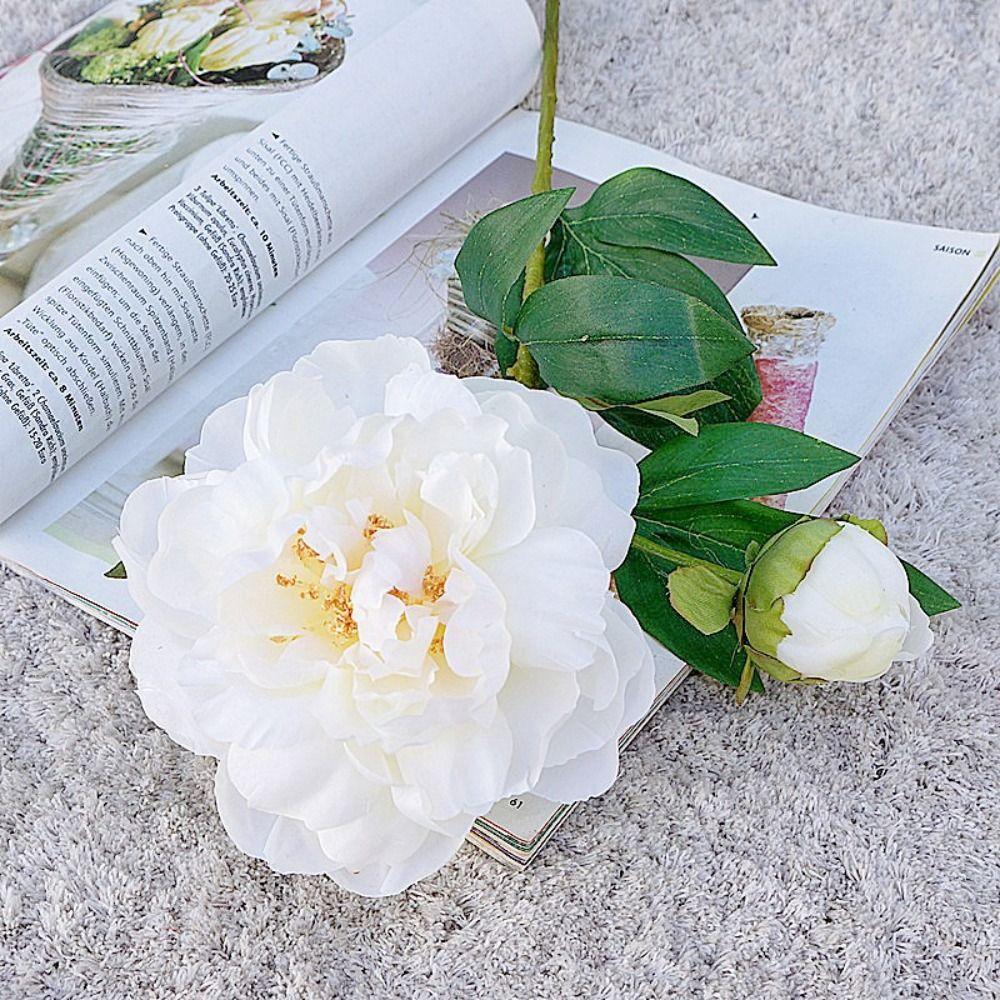 Flexible Artificial Peony Flowers Silk Peony Flower Bouquet 2 Heads Peony Flowers  Living Room