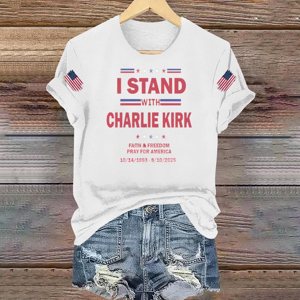 Women's Casual Printed T-shirt Round Neck Pullover Short Sleeve Top