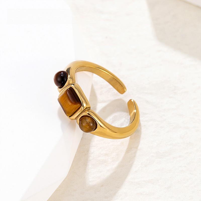 Maillard Tiger's Eye Stone Opening Adjustable Ring Women's Niche High-end Ins Wind Ring Plain Ring Titanium Steel Jewelry