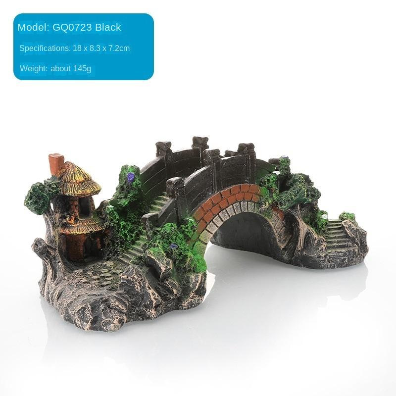Fish tank landscaping resin desktop ornament rockery aquarium decorative stone house small bridge aquatic grass new Chineseretro