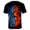 Stilvolles Herren Eis Feuer Musiknote 3D-gedrucktes Kurzarm-O-Ausschnitt Freizeit-T-Shirt