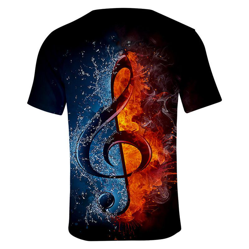 Stylish Mens Ice Fire Music Note 3d Printed Short-sleeved O-neck Casual Tee