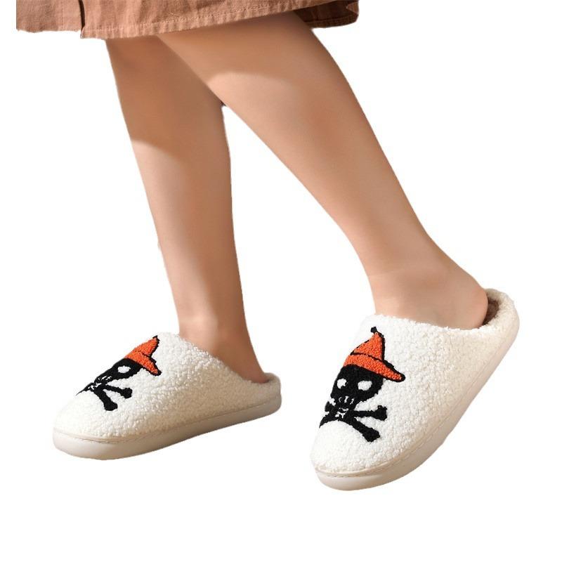 New Winter Halloween Cotton Slippers Household Indoor Warm Bat Rose Skull Slippers