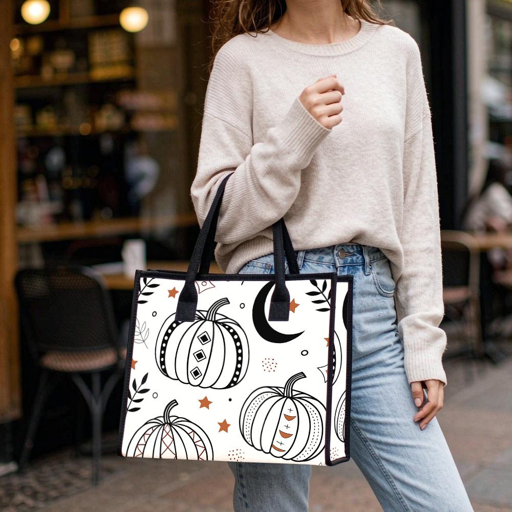 Halloween Pumpkin Canvas Tote Bag for Daily Shopping Portable Casual Reusable Handbag