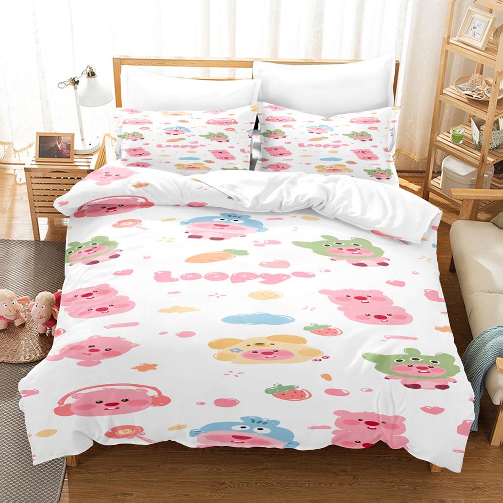 Little Beaver Printed Bedding Kit 3D Digital Three-Piece Grinding Quilt Cover Bedding