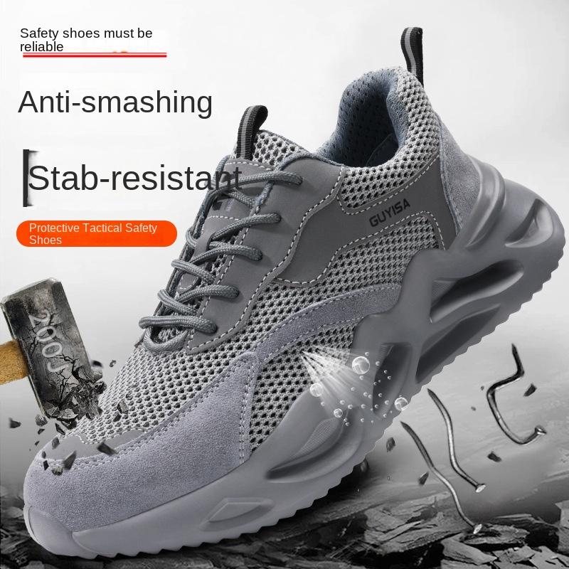 Pracovní obuv pro muže, odolná proti rozbití a propíchnutí, letní prodyšná pánská obuv s ocelovou hlavou, bezpečnostní obuv