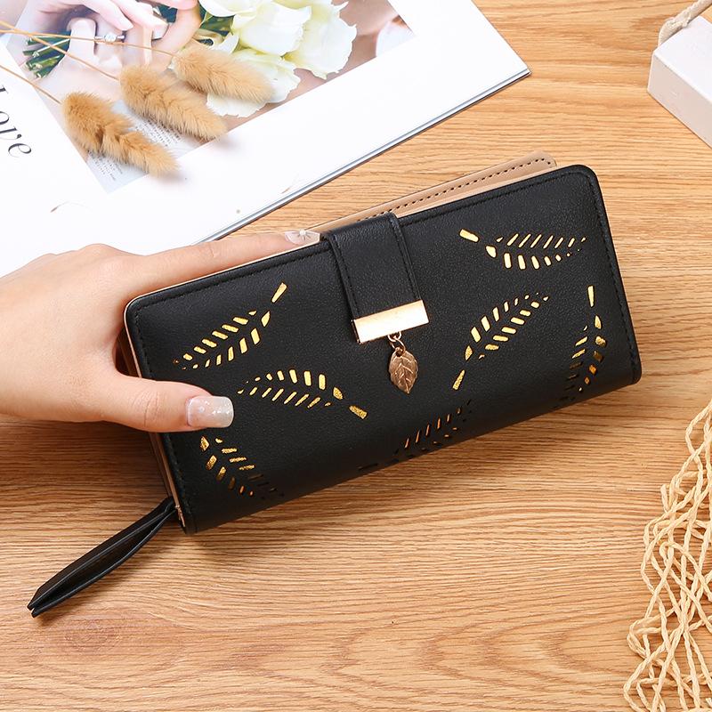 Women's Wallet Hollow Leaf Wallet Wallet Two Fold Zipper Long Card Bag Clutch