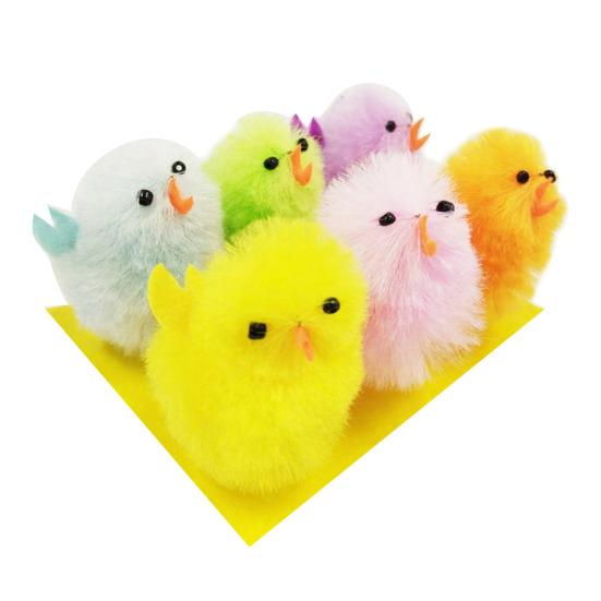 Mini Plush Easter Chickens Furry Fake Pom Chicks Miniature Farm Animals Figurine for Party Favors DIY Crafts Table Decoration
