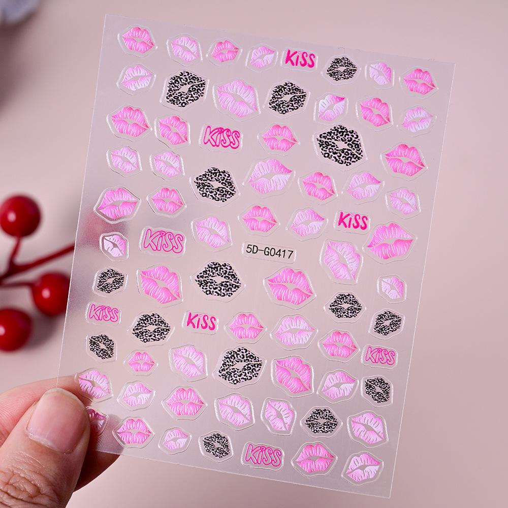 

5D Sexy Red Lips Nail Decal Stickers KISS Love Heart Valentine s Day Self-adhesive Nail Slider DIY Romantic Nail Decor 5pcs