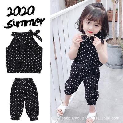 2025 Sommer Polka Dot Neckholder Zweiteiliges Chiffon-Set für Mädchen (Alter 3-8)