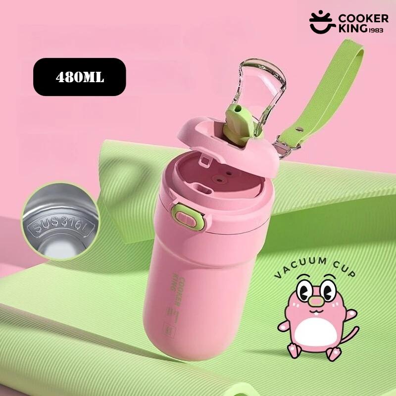 

480ML 316 Stainless Steel Insulated Water Bottle with Straw Large Capacity Open Mouth Stainless Coffee Travel Mug 480ml